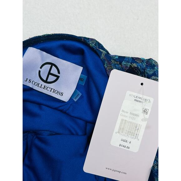 J S COLLECTIONS 8 M blue embroidered mother of the bride party dress NWT B34 - Picture 4 of 8